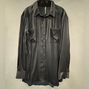 Anthropologie black satin blouse